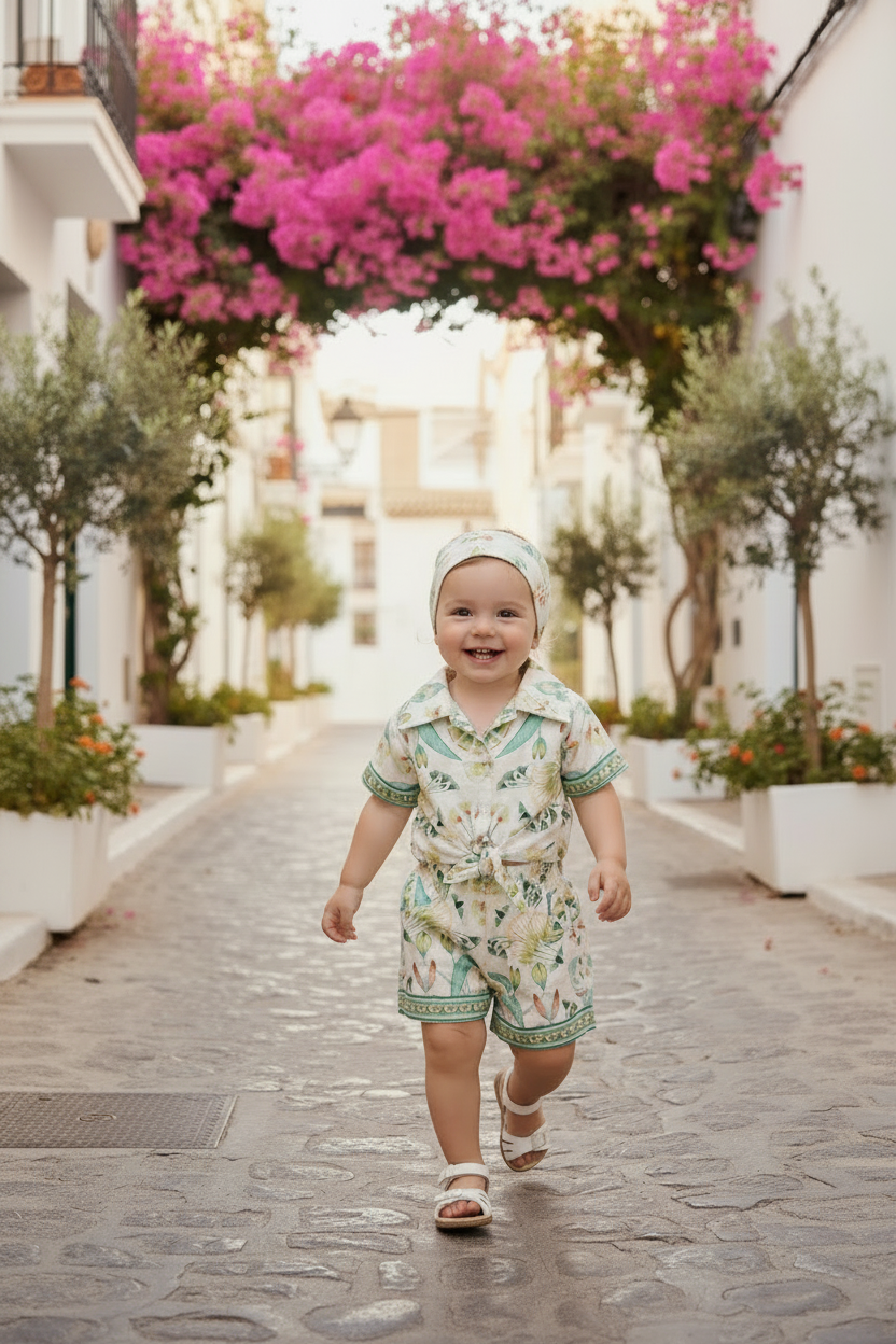 3-delige babyset bloemenprint Groen