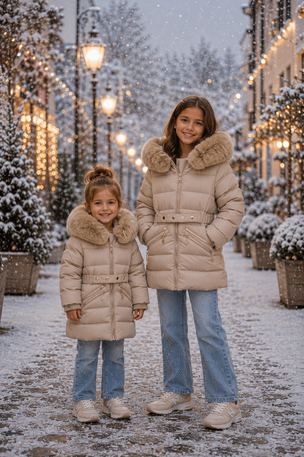 Gewatteerde Winterjas Meisjes – Beige met Bontkraag