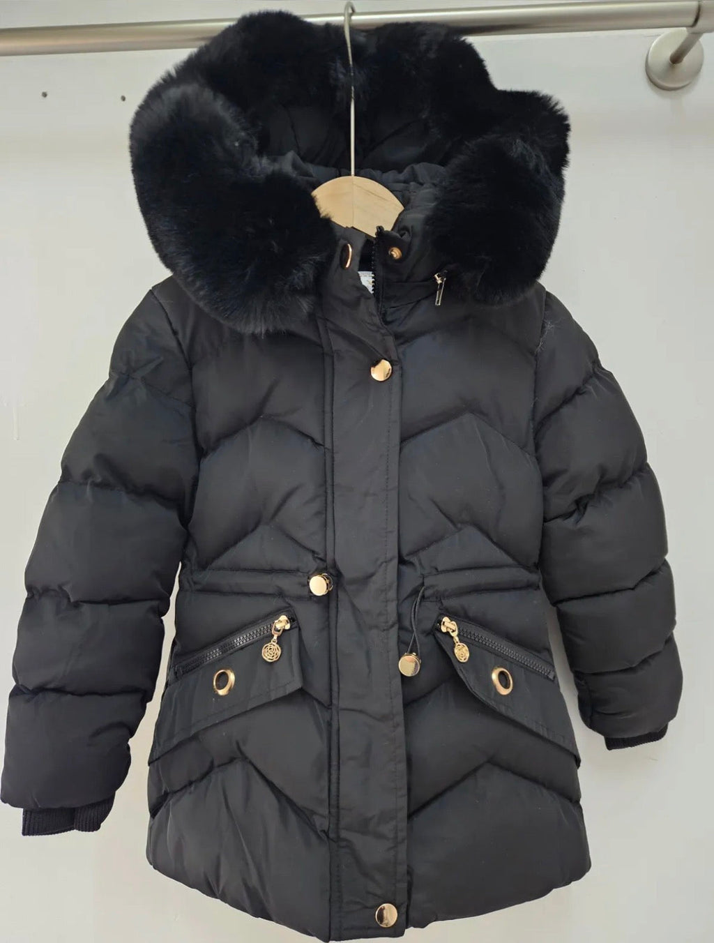 Zwarte Meisjes Winterjas met Bontkraag