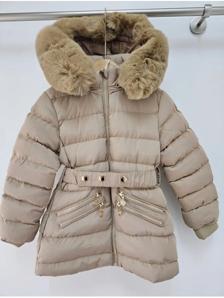 Gewatteerde Winterjas Meisjes – Beige met Bontkraag