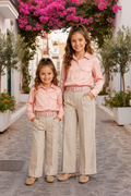 Roze Linen Set – Blouse & Broek met Riem