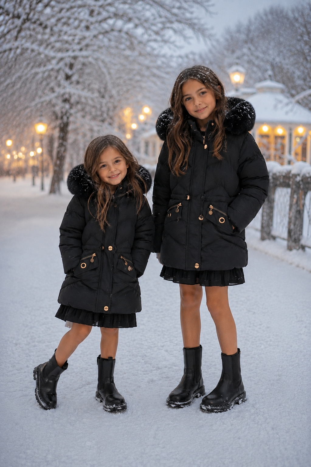Zwarte Meisjes Winterjas met Bontkraag