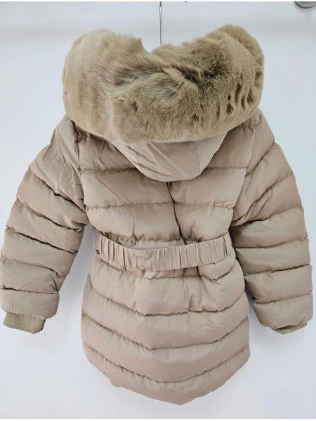 Gewatteerde Winterjas Meisjes – Beige met Bontkraag