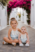 Lichtblauwe Ibiza Boho Romper | Broderie Anglaise | Baby & Peuter