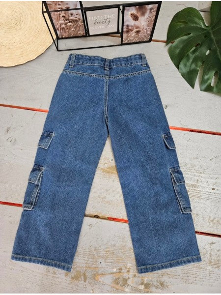 Cargo Jeans Meisjes | Wijde Denim Broek met Zakken