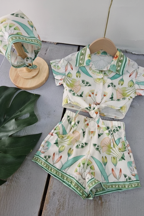 3-delige babyset bloemenprint Groen